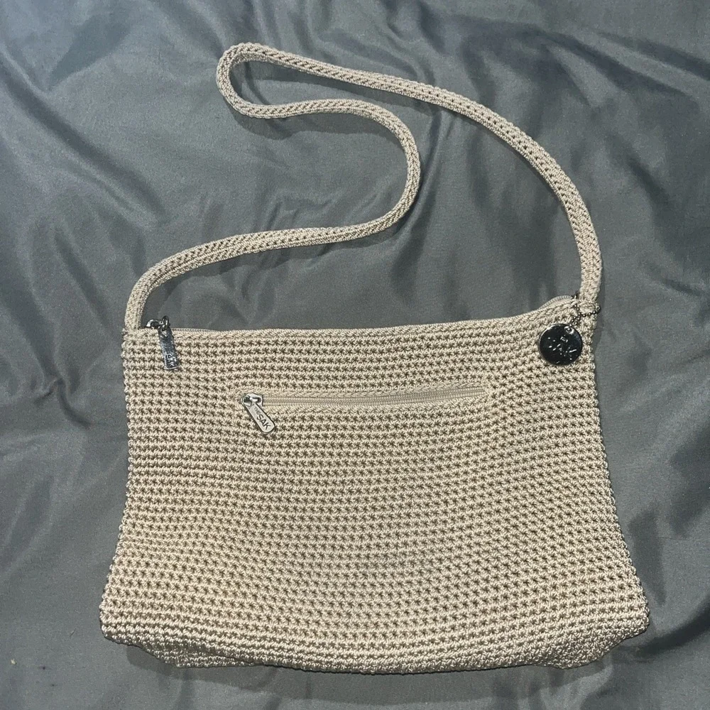 The Sak Tan‎ Shoulder Bag Boho Woven Crochet Zipper Closure Woven Strap